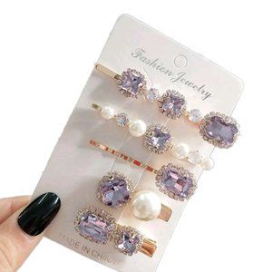 Purple Crystal Women's Hair Pins & Clips Set of 5